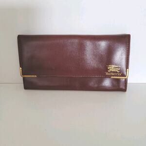 Burberry Leather Envelope Wallet Red Clutch Logo Medium Designer Vintage